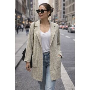 Anthropologie Monteau Long Cardigan Sweater L/8/10 Open Front Oatmeal Trench